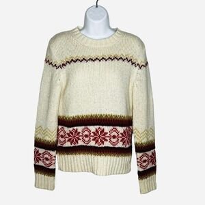 J. Crew Women's Size M Sweater Pullover Fair Isle Wool Blend Cream Red
